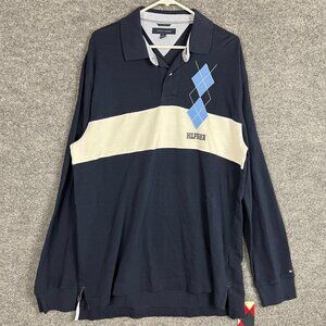 NEW‎ $79 Tommy Hilfiger Blue Argyle Polo Button Shirt Men’s Size XL